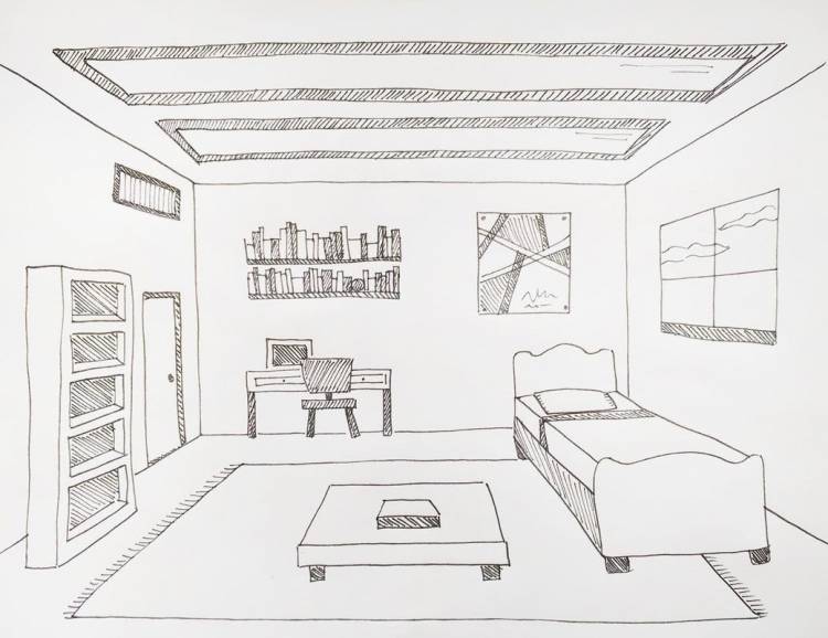 Эскиз интерьера своей комнаты рисунок 