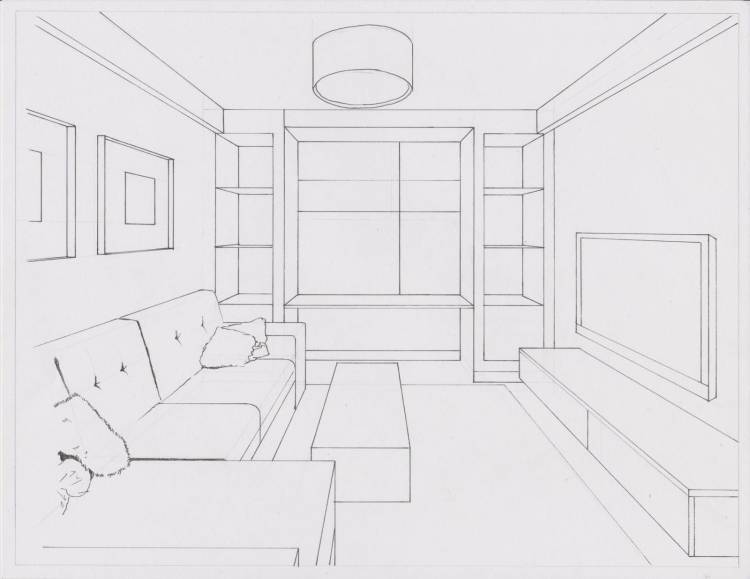 Эскиз интерьера комнаты рисунок 