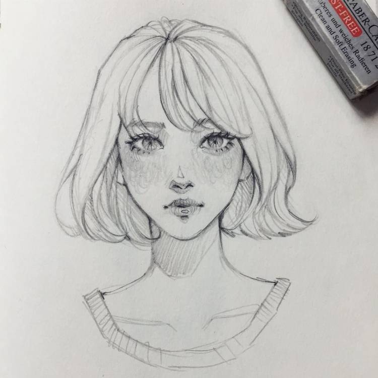 Рисунок карандашом поэтапно милая девочка 