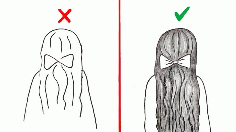 Правильно и Неправильно, Как нарисовать Волосы Девушки