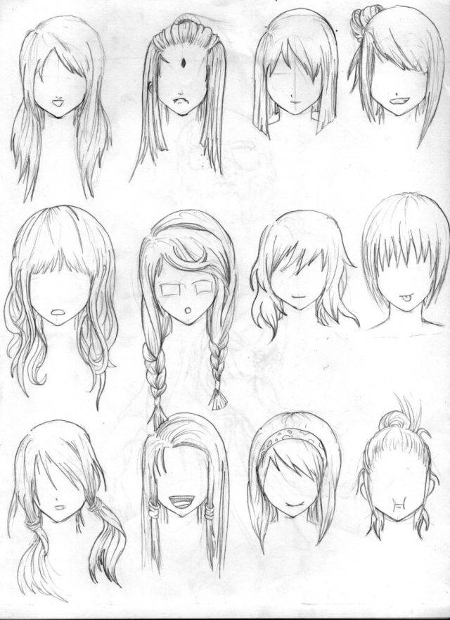 Картинки аниме волосы для срисовки 