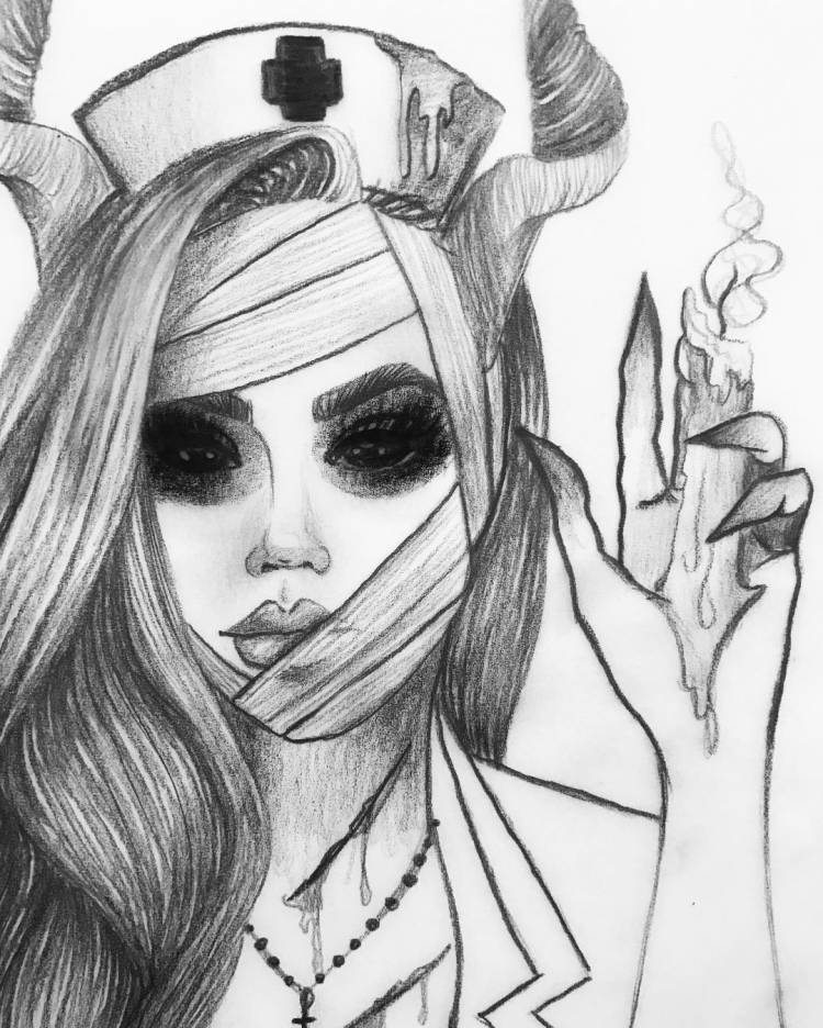 Девушка демон рисунок карандашом