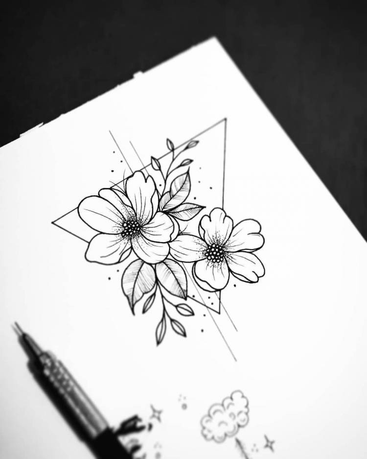 Рисунки для срисовки черной ручкой цветы