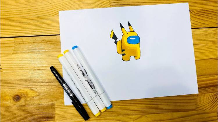 Легкий рисунок «Among Us Pikachu» маркерами для скетчбука