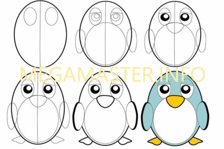 Как нарисовать пингвина карандашом поэтапно для детей