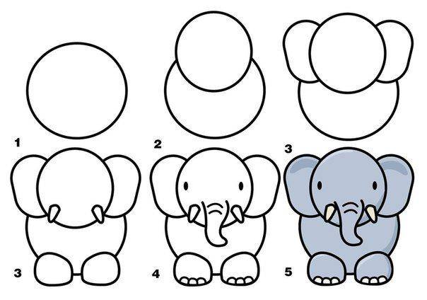Как нарисовать слона карандашом и красками 