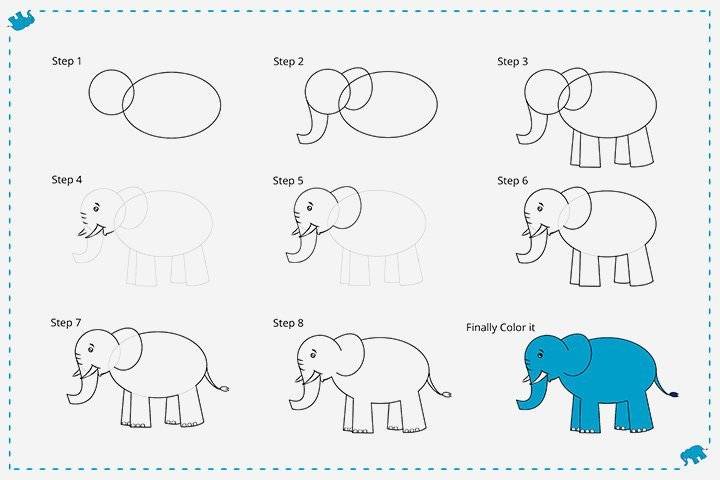 Рисунок слон для детей поэтапно 