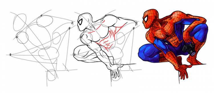 Рисунки человека-паука для срисовки