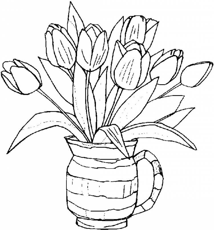 Тюльпаны в вазе для срисовки