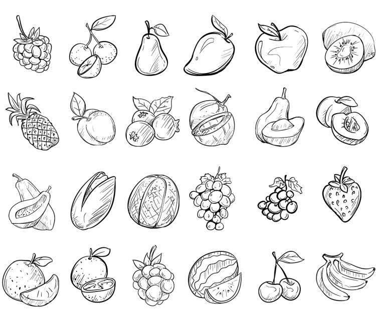 Рисунки для срисовки фрукты и овощи