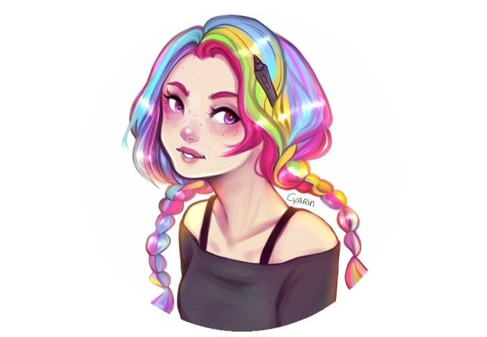 Картинки для срисовки девушки с разноцветными волосами