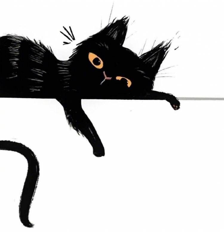 Нарисованный черный котенок