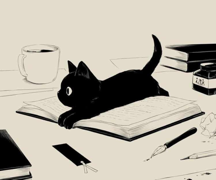 Котенок черный рисунок