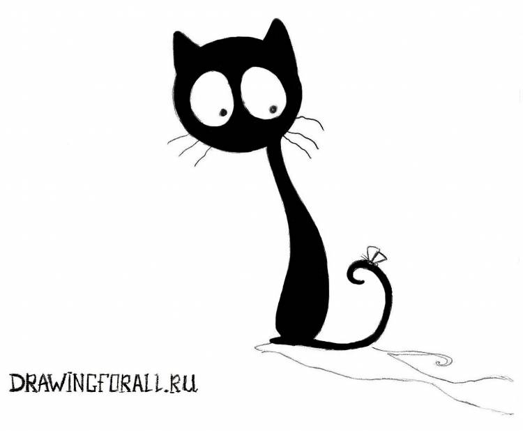 Кот черный рисунок легкий