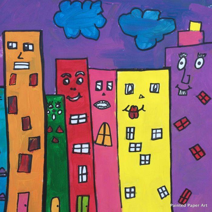 Ночной город рисунок красками и карандашами для детей