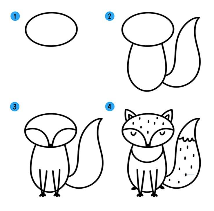 Как нарисовать (рисовать) лису и лисенка » Рисуем легко и поэтапно