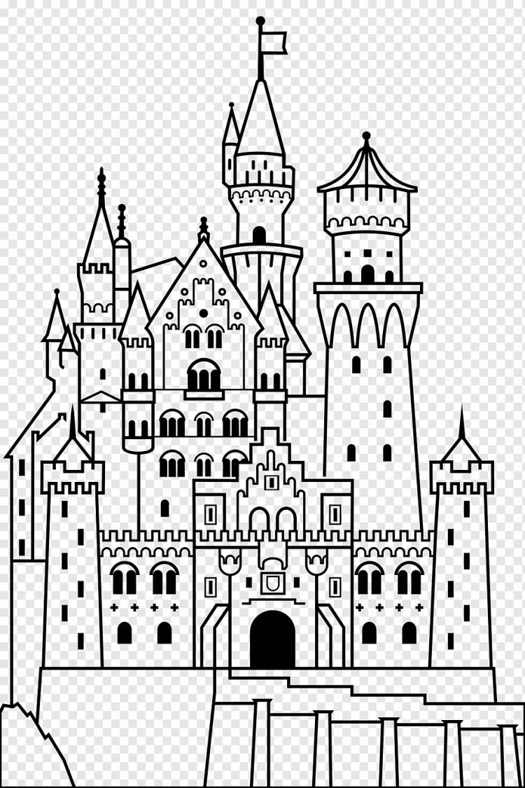 Замок Нойшванштайн Замок-раскраска, Замок, белый, текст, монохромный png