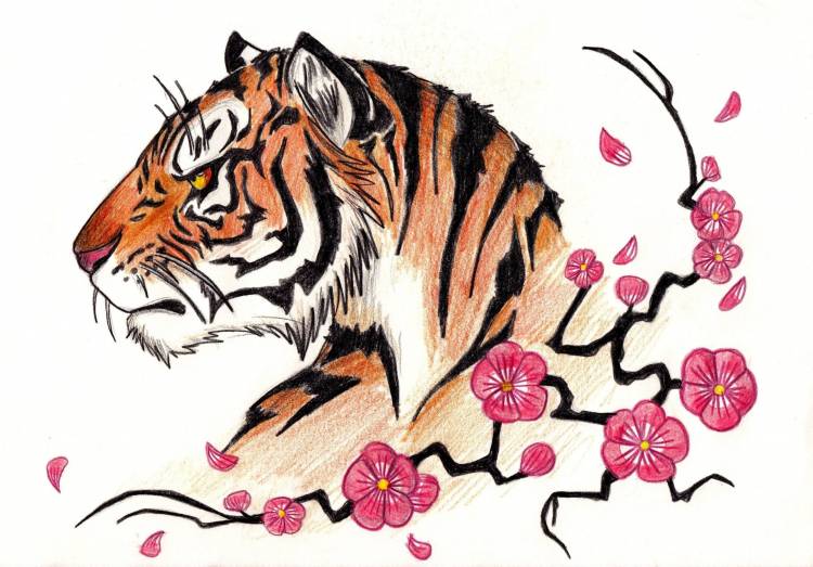 Год тигра открытка рисунок