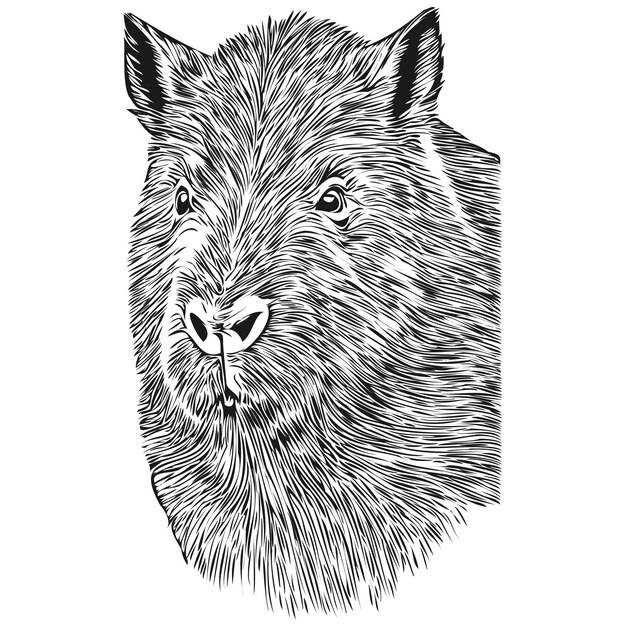 Капибара винтажная иллюстрация черно-белое векторное искусство капибары