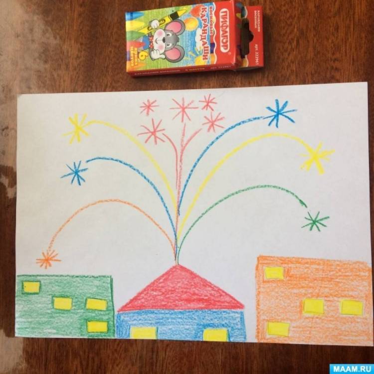 Мастер-класс по рисованию восковыми мелками «Праздничный салют над городом» в технике «проступающий рисунок» 