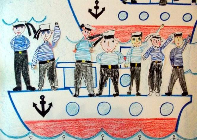 На мачте наш трёхцветный флаг, на палубе стоит моряк