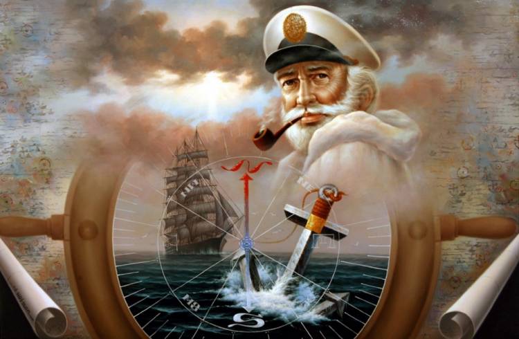 Создать мем морской капитан, капитан на корабле живопись, моряк
