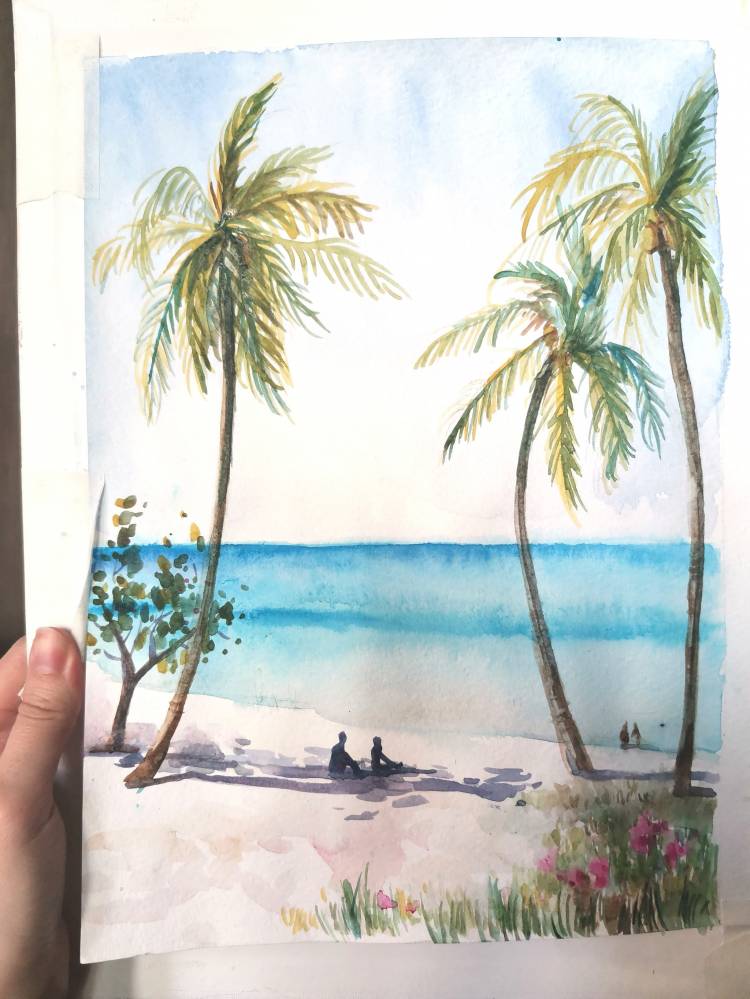 Как нарисовать пляж акварелью