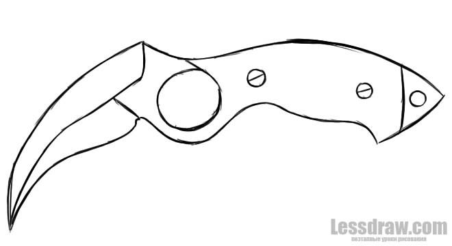 Как нарисовать нож керамбит поэтапно