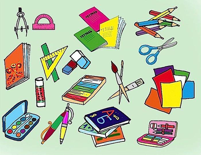 Рисунки школьных принадлежностей для учеников