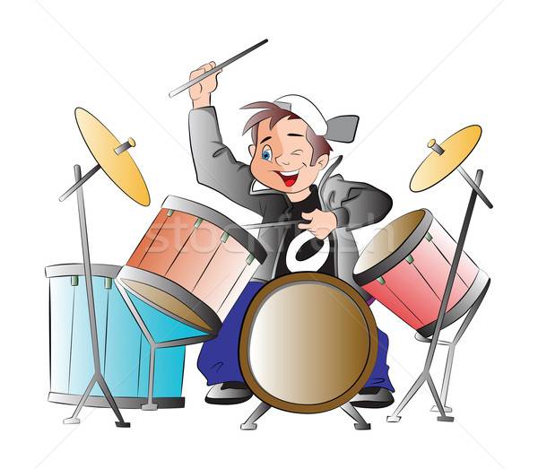 мальчика · играет · барабаны · иллюстрация · детей · ребенка
