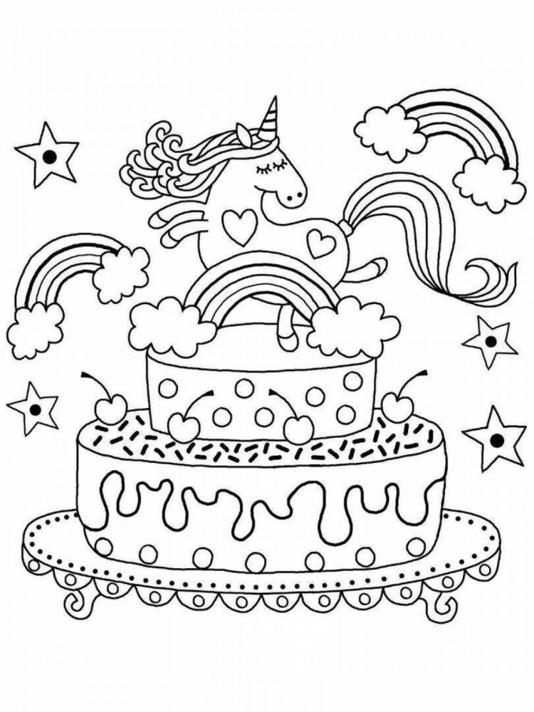 Раскраски Единорожка торт 