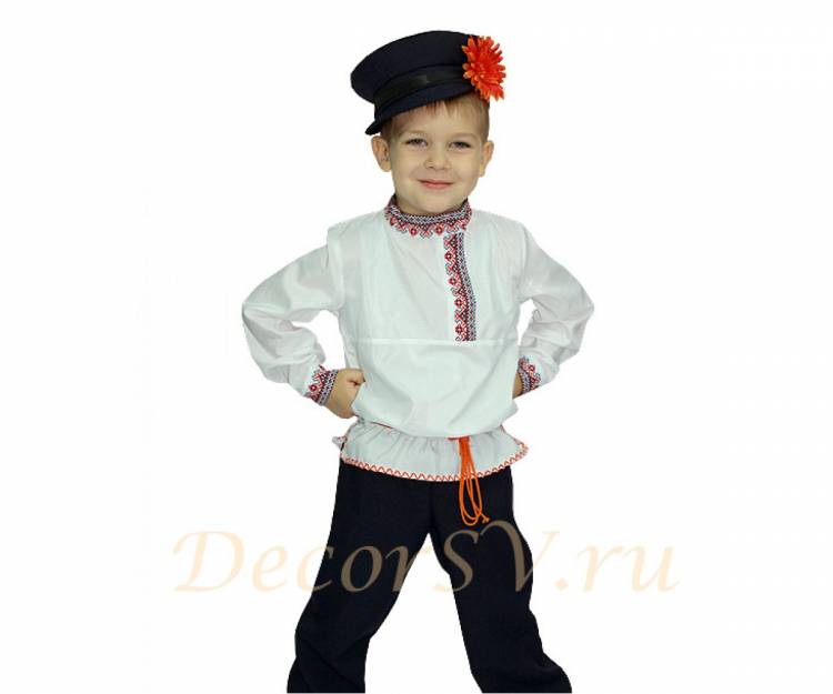Русский народный костюм для мальчика (рубаха, штаны, кепка, шнурок)