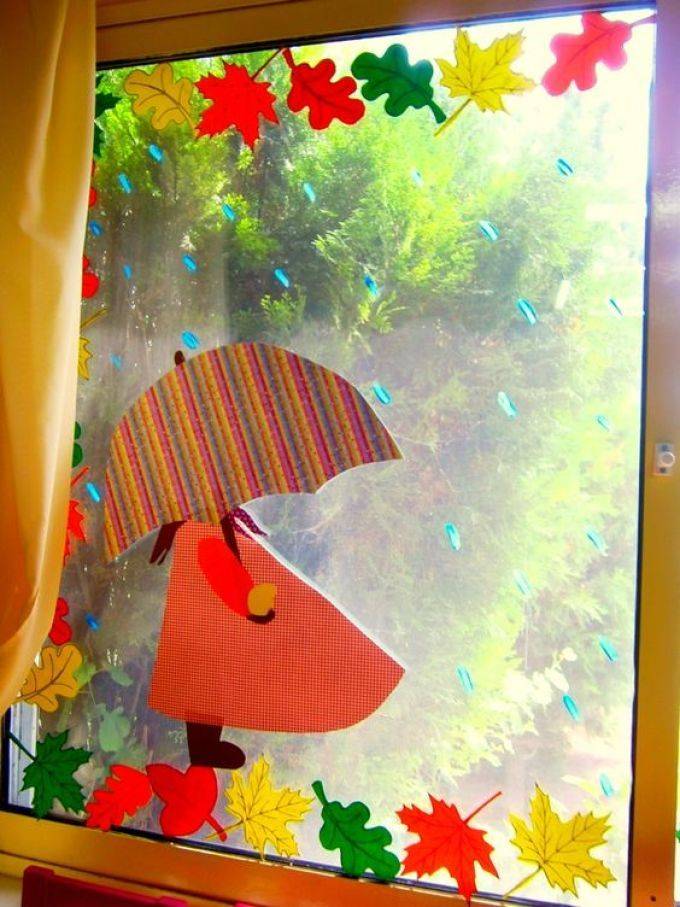 Как украсить окна в детском саду осенью