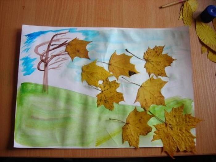 Аппликация ветер из осенних листьев