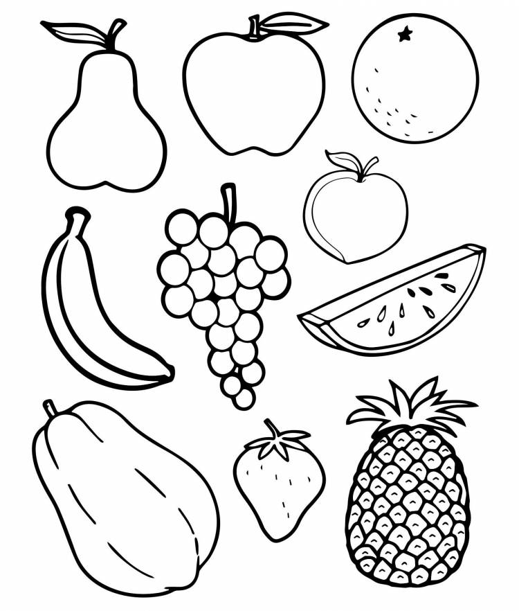 Рисунки овощей и фруктов для раскрашивания