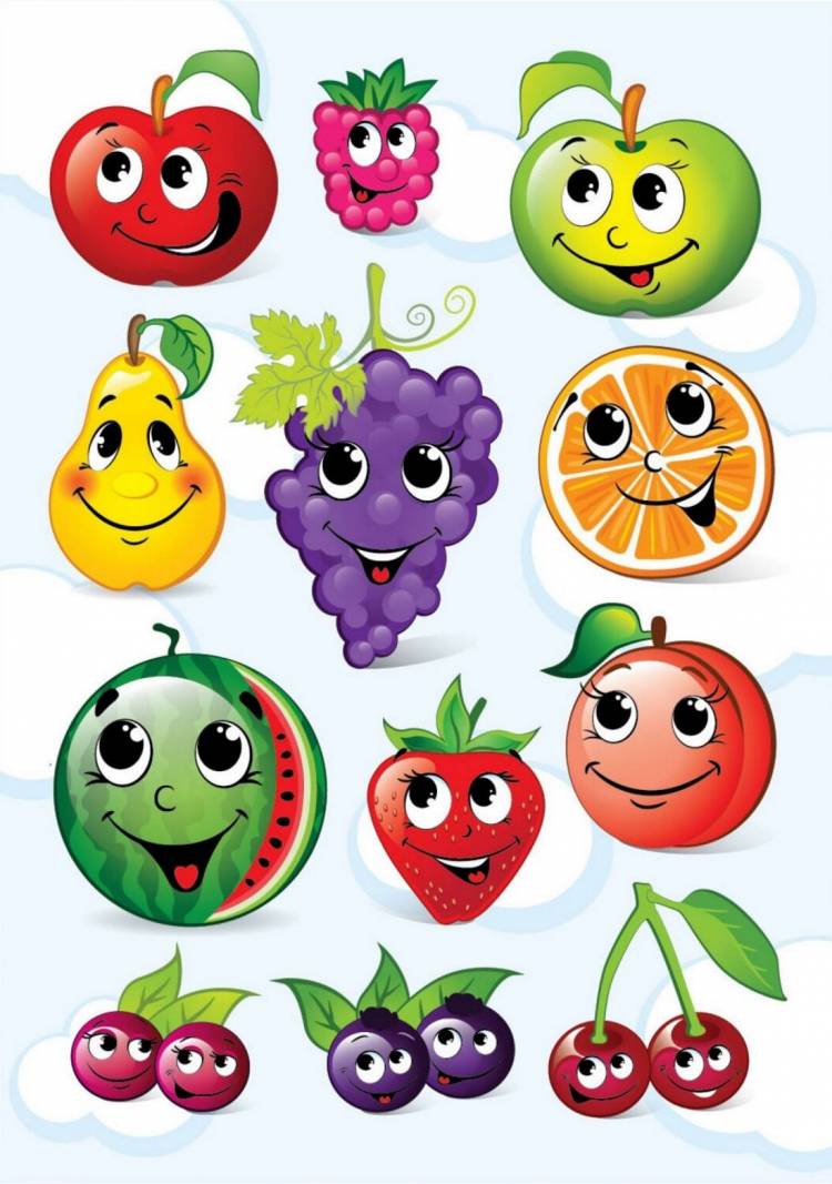Овощи и фрукты веселые картинки для детей 