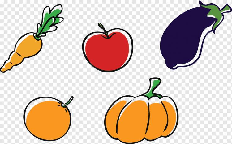 Яблоко Тыква Овощная, Мультяшный баклажан Фрукты и овощи Морковь Яблоки Апельсины, мультипликационный персонаж, еда, апельсин png