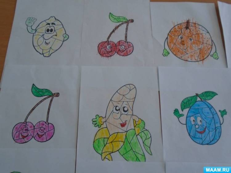 Конспект НОД по рисованию по цветным точкам «Фрукты» с детьми средней группы 