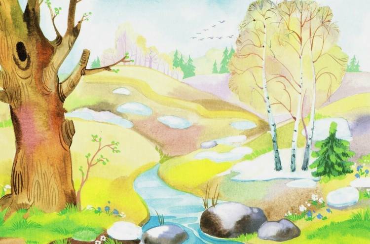 Рисунок на тему весна в лесу