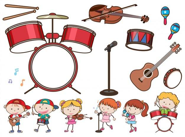 Различные музыкальные инструменты и дети