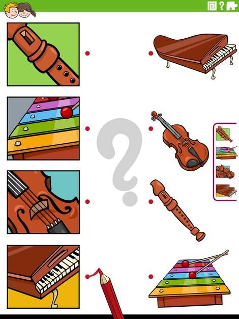 Сопоставьте музыкальные инструменты и вырезки образовательной деятельности