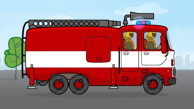Рисунки для детей карандашом пожарная машина 