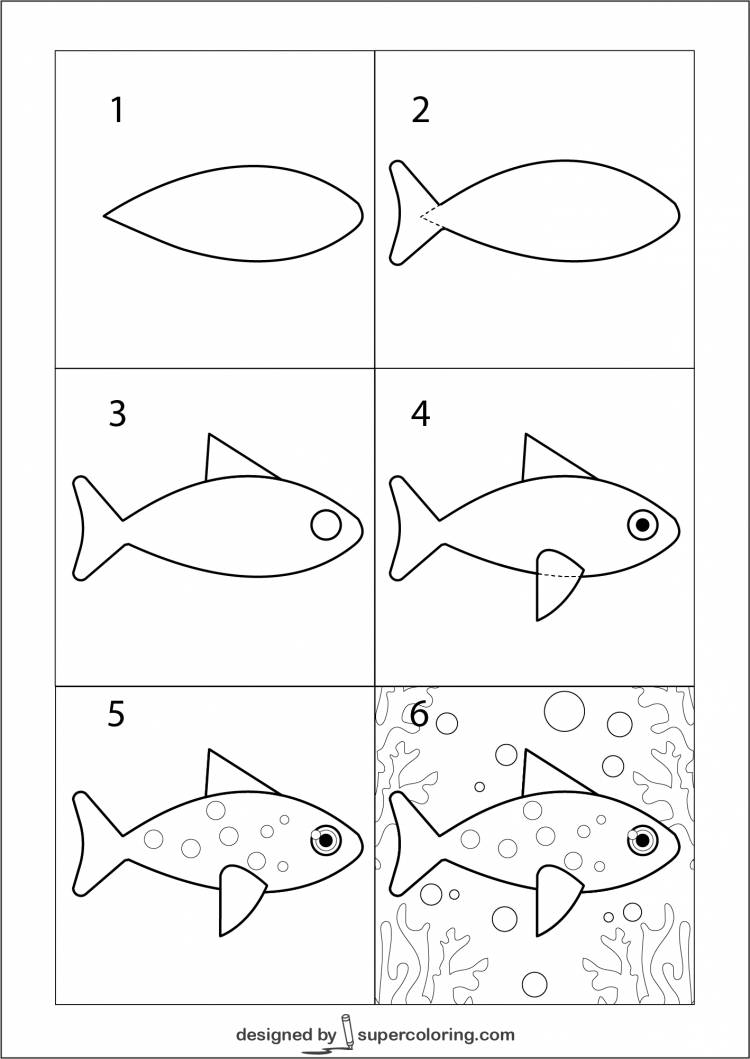 Как легко нарисовать рыбу