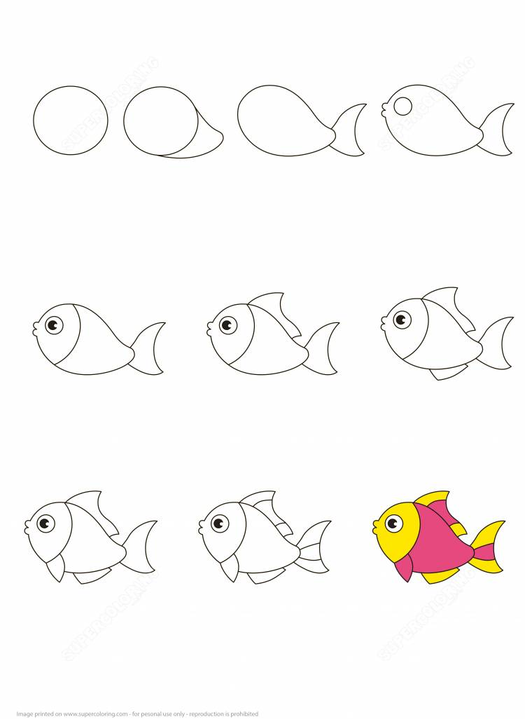 Как легко нарисовать милую рыбку