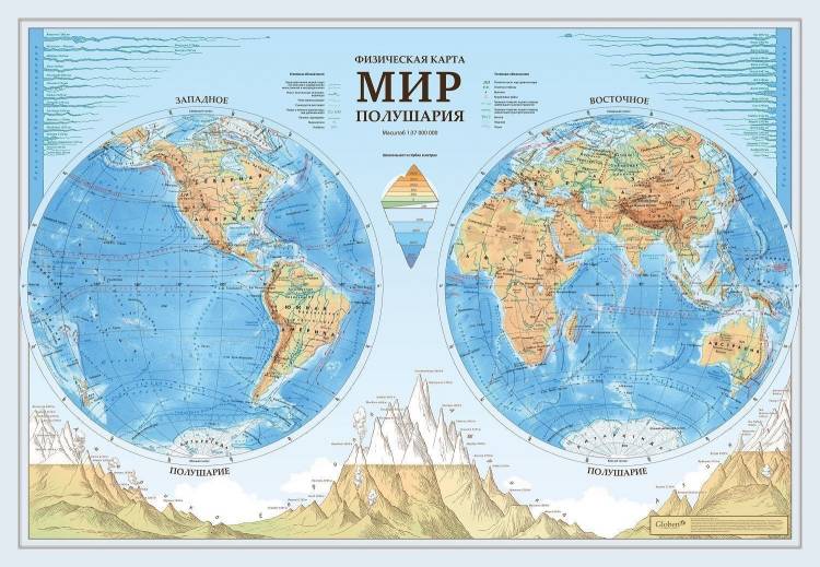 Физическая интерактивная карта Мир Полушария