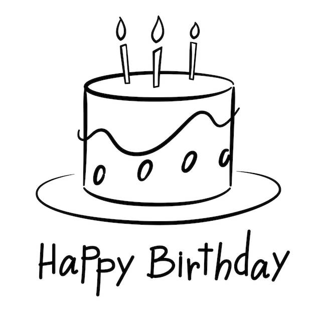 Нарисовать торт ко дню рождения в стиле от руки черная графика на белом фоне