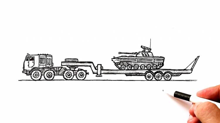 How to draw a Military Truck carries a vehicle
