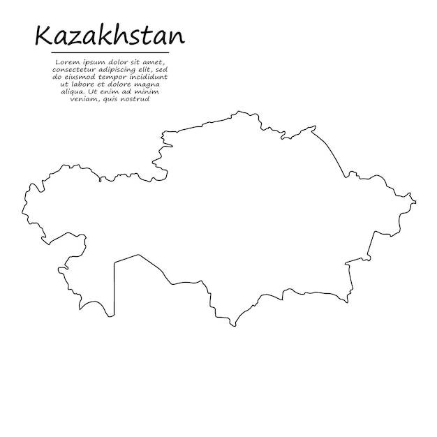 Простая контурная карта казахстана в стиле эскизных линий