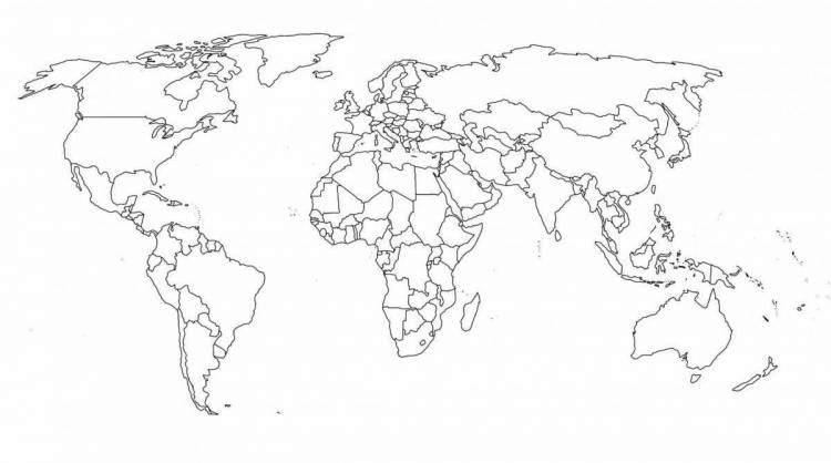 Раскраски Карта мира с границами 