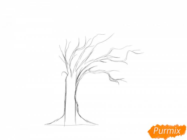 Как нарисовать дерево под ветром поэтапно